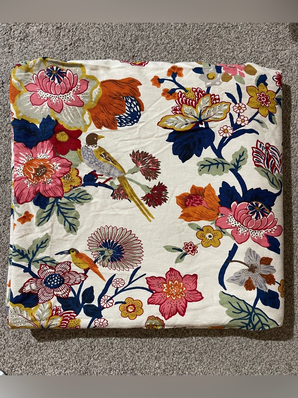 Pottery Barn Multicolor Floral & Bird Cotton Duvet Cover - Cream Ground